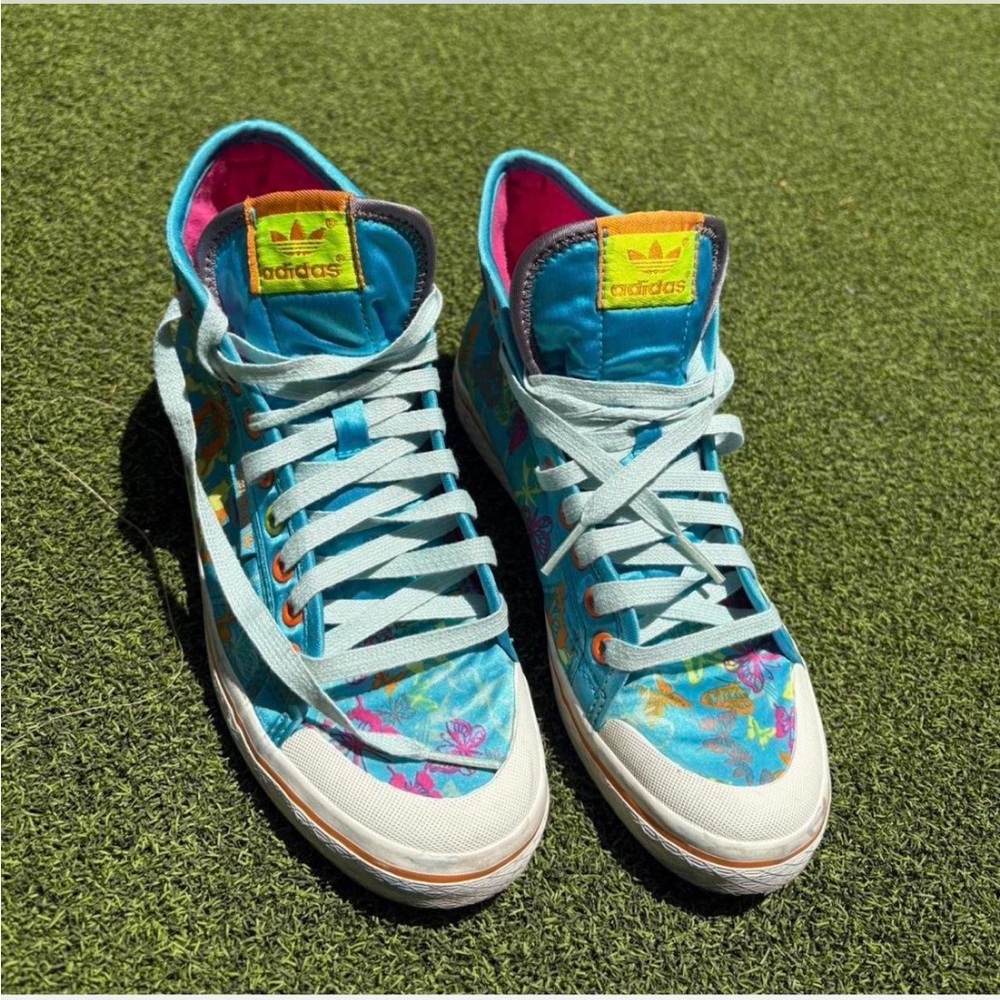 Adidas Pink and Blue High-Top Sneakers